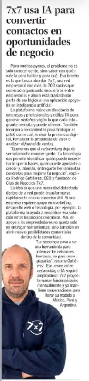 Nota sobre Club de Negocios 7x7 publicada en El Mercurio, agosto de 2026