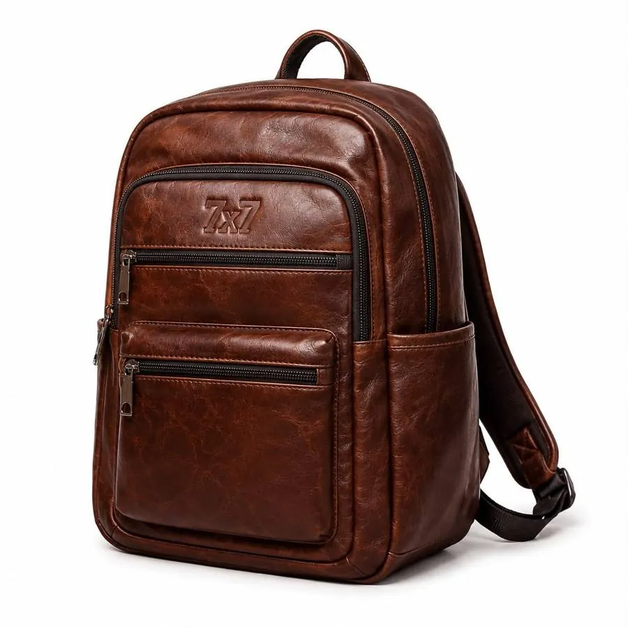 Mochila de cuero Club de Negocios 7x7 — kit de bienvenida para socios